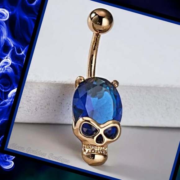Moon Goddess Boutique Jewelry - Halloween Skull & Blue Gemstone Belly Ring Jewelry